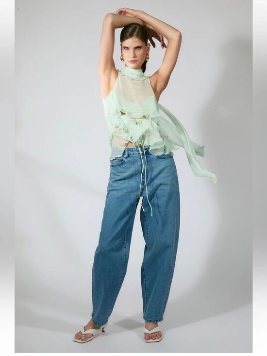 Bardot Tops - NWT Bardot Cynthia Ruffle Blouse In Peppermint